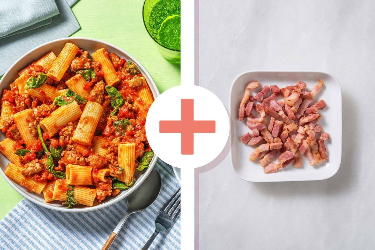 Speedy Sausage and Bacon Rigatoni
