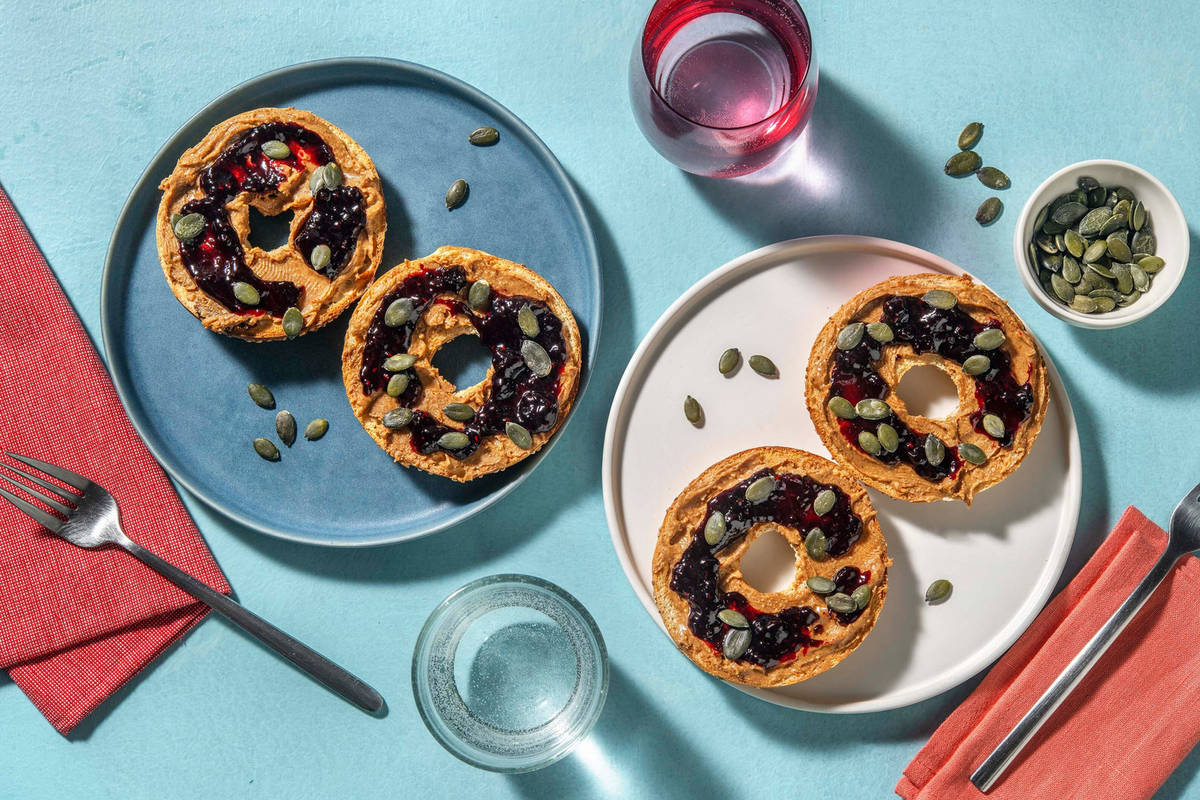 Peanut Butter and Red Berry Compote Bagel