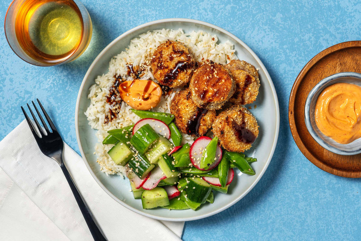 Asian sweet potato tempura bowl
