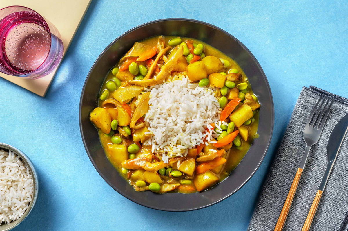 Curry con edamame e funghi shiitake