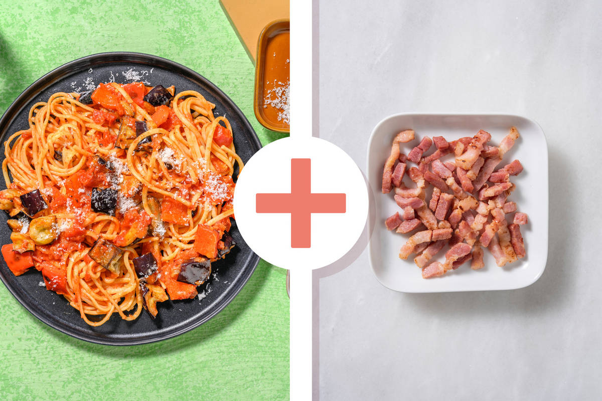 Roasted Pepper, Aubergine and Bacon Linguine