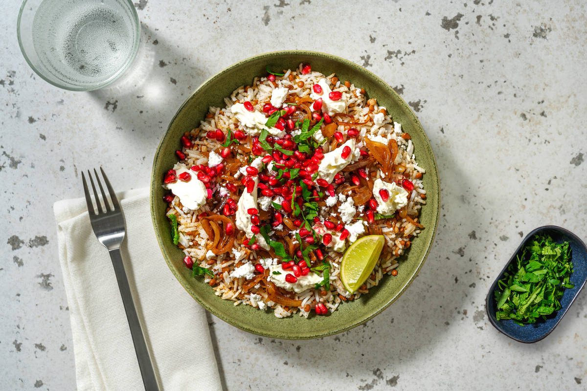 Mjadra libanaise : oignons grillés & feta AOP