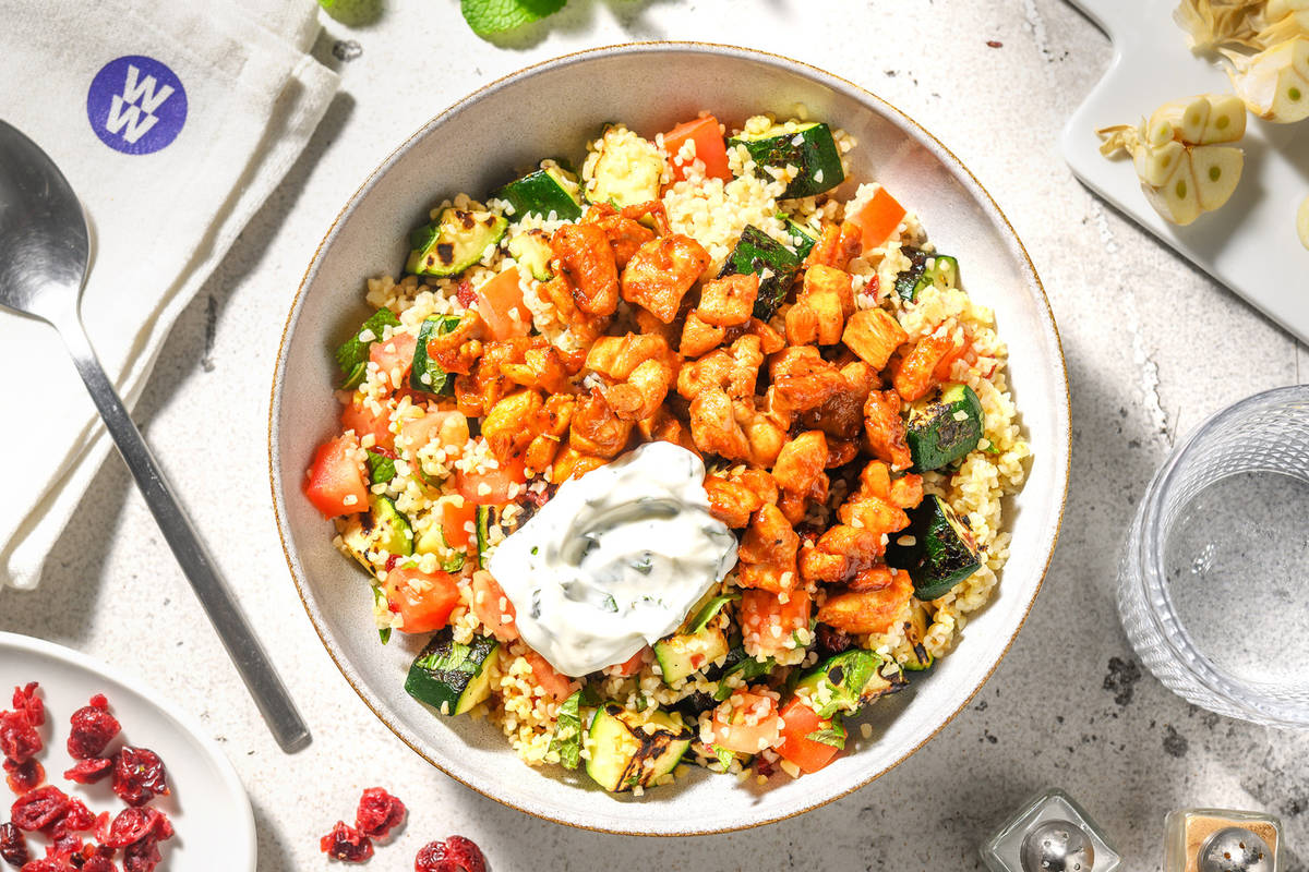 Harissa Chicken on Jewelled Bulgur