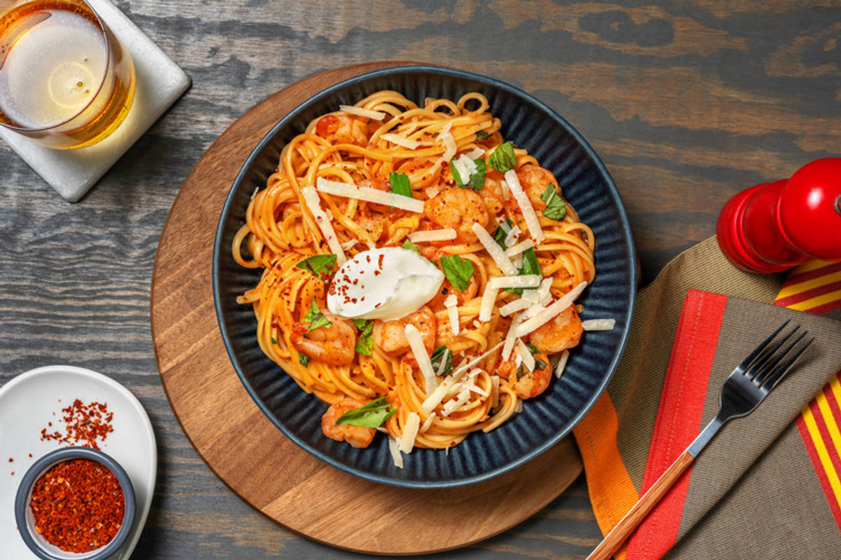 Creamy Prawn Linguine with Chorizo 