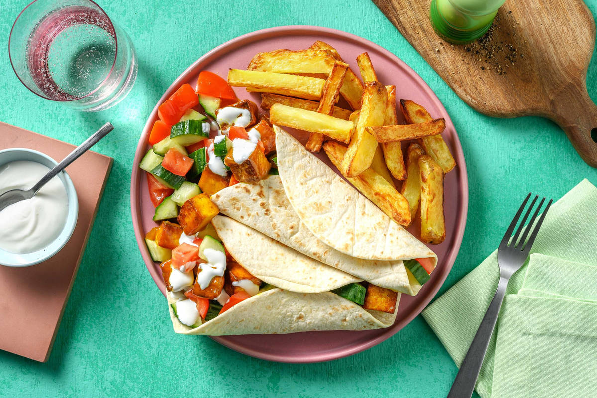 Korma Glazed Tofu Wraps and Chips