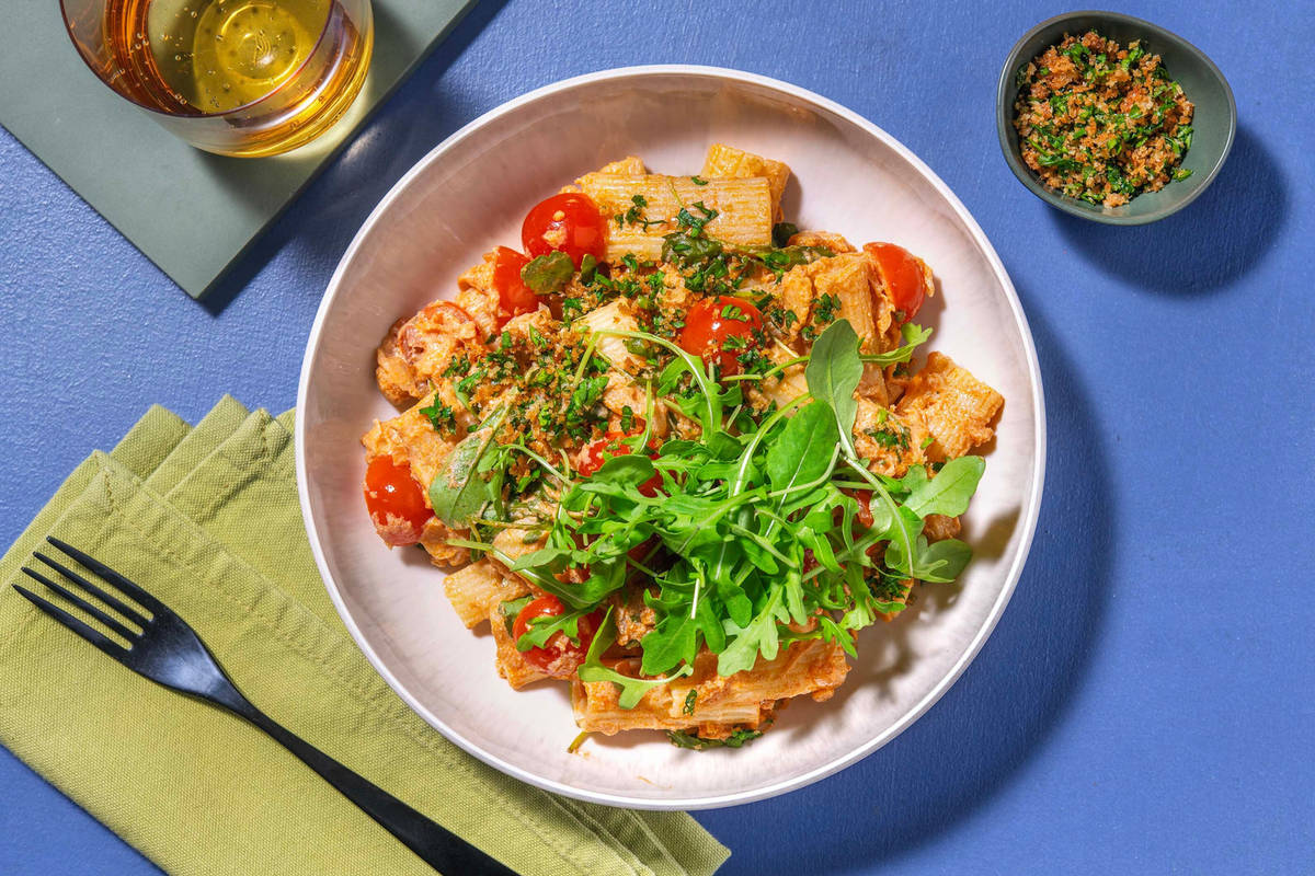 Vegetarisk kikärts- och tomatpasta