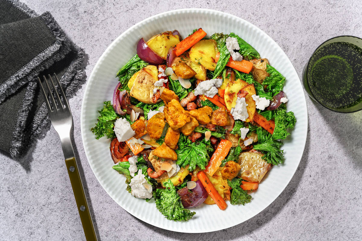 Warm Roast Potato, Chicken, Bacon and Crispy Kale Salad