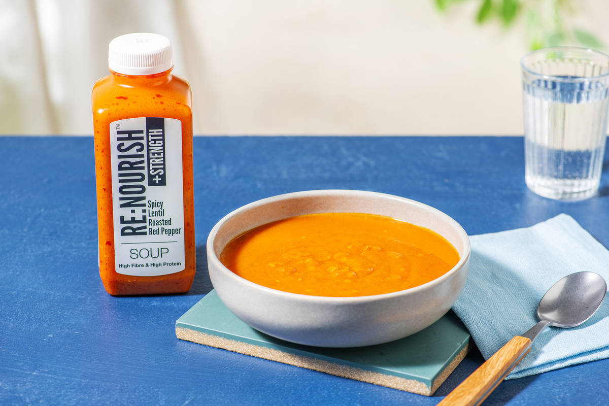 Re:Nourish Strength - Spicy Lentil and Roasted Red Pepper Soup
