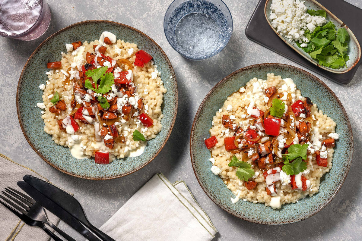 Smokey chorizo pearl couscous bowl