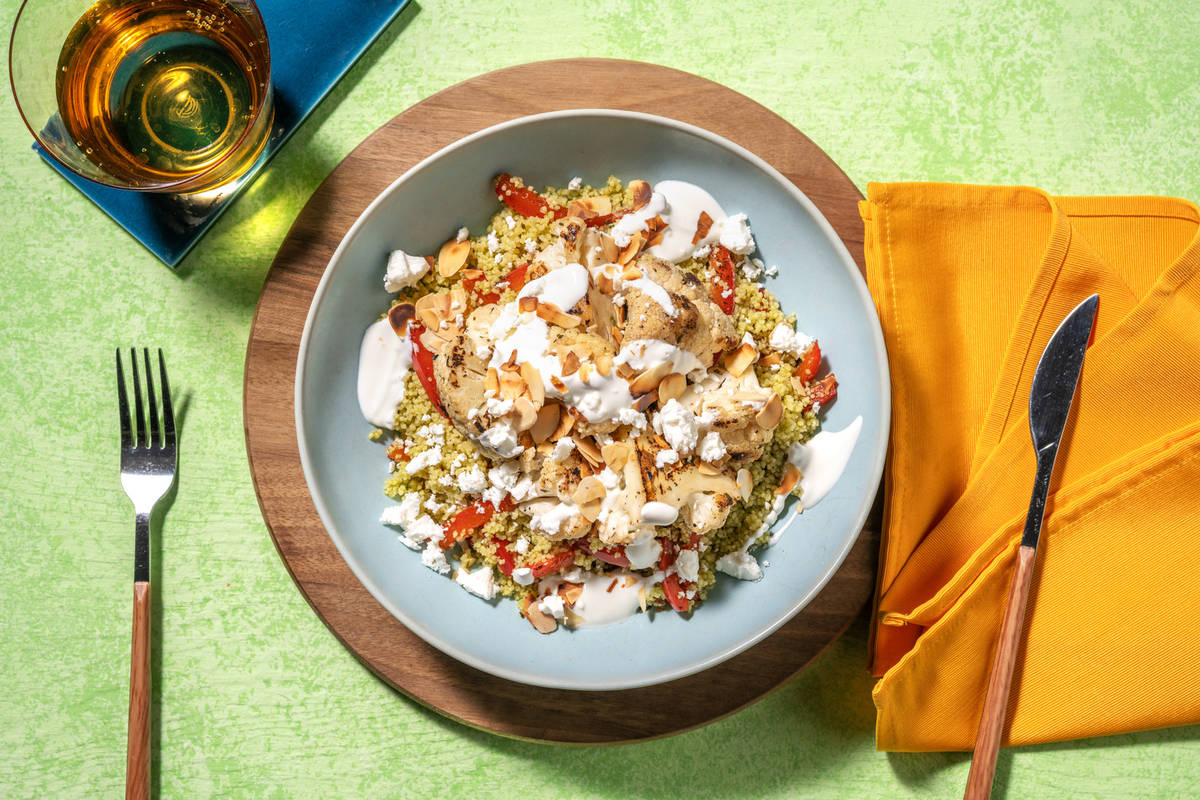 Spiced Roasted Cauliflower on Zhoug Couscous