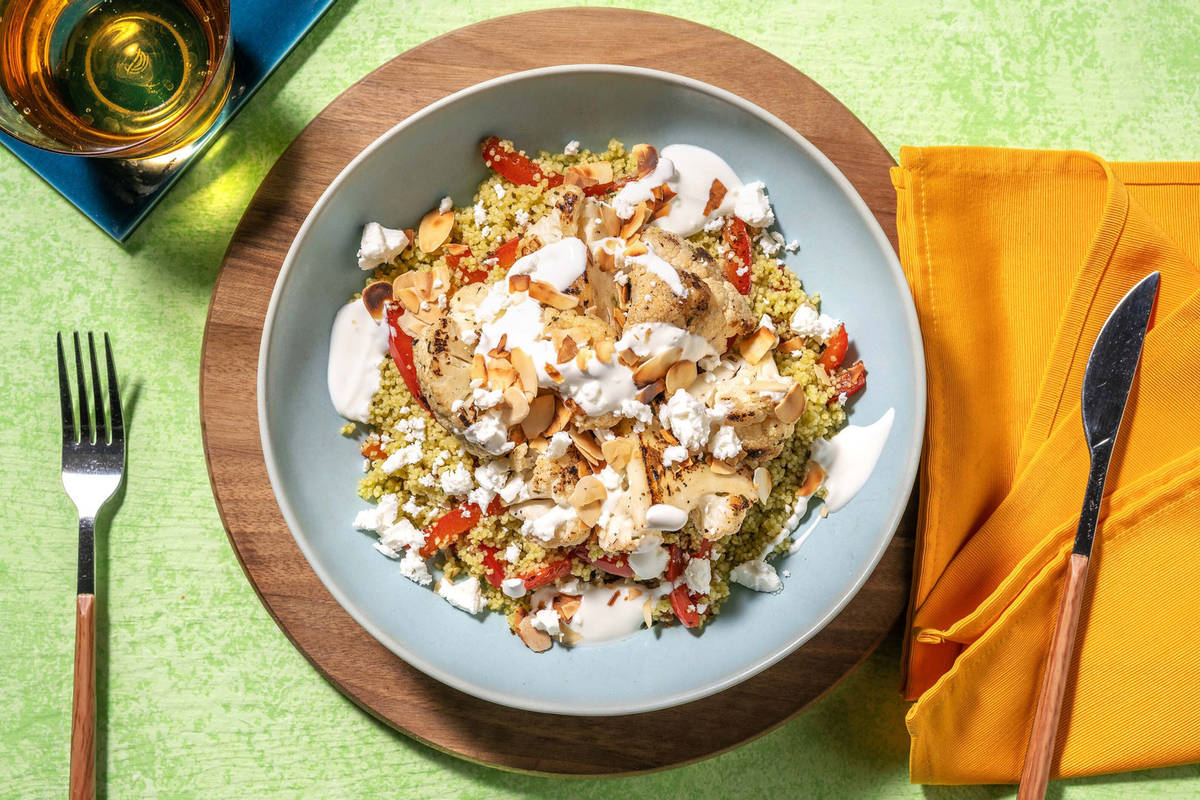 Spiced Roasted Broccoli on Zhoug Couscous