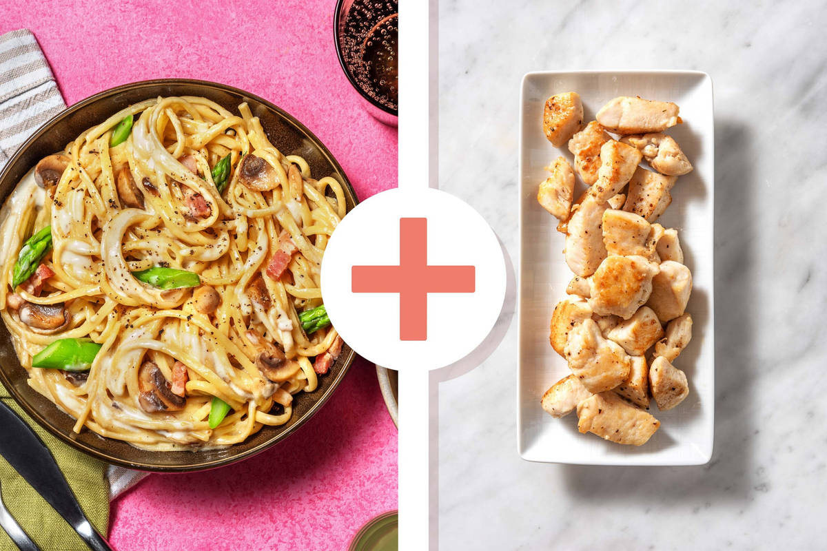 Presto Bacon and Mushroom Linguine with Diced Chicken Breast