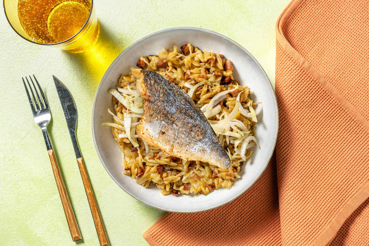 Heekfilet met risotto van orzo