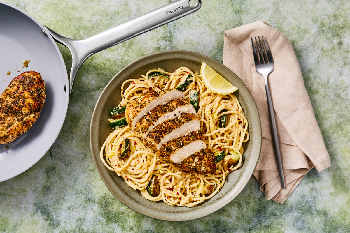 Italian Chicken over Lemony Spaghetti