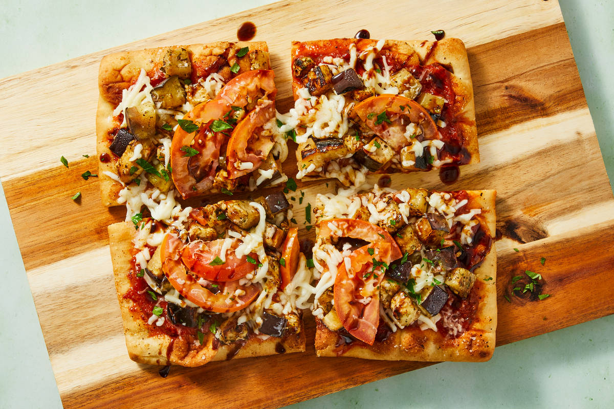 Bacon & Cheesy Eggplant Tomato Flatbreads