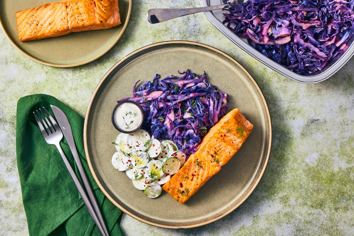 Prep & Bake Salmon with Creamy Dill Sauce