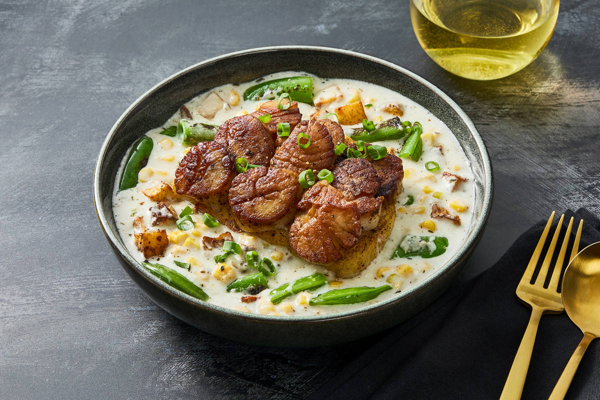 Scallop-Crusted Cod & Corn Chowder