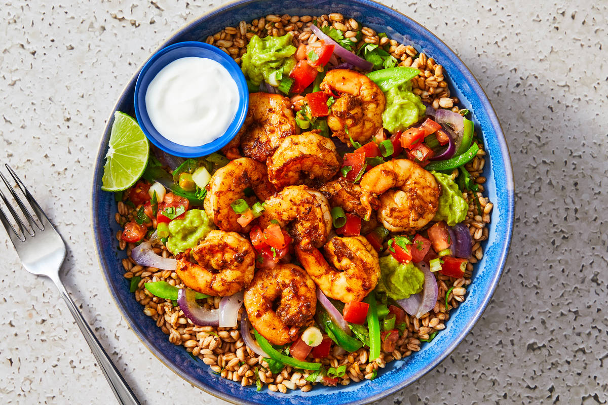 Fajita-Spiced Shrimp & Farro Bowls