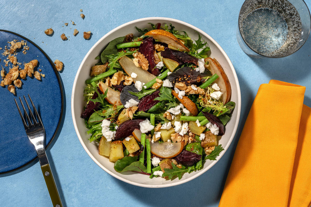 Roasted Pear, Beetroot & Greek Style Cheese Salad