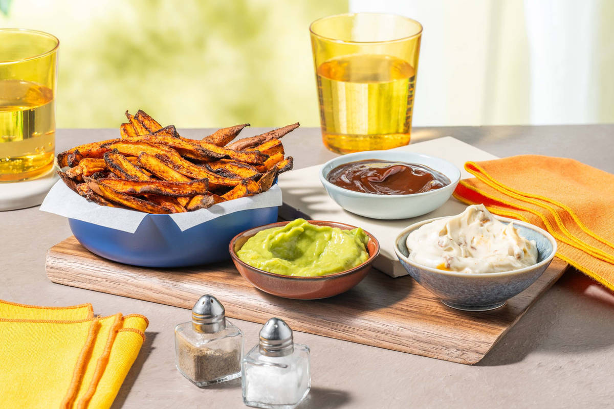 Smoky Sweet Potato Fries & a Trio of Dips