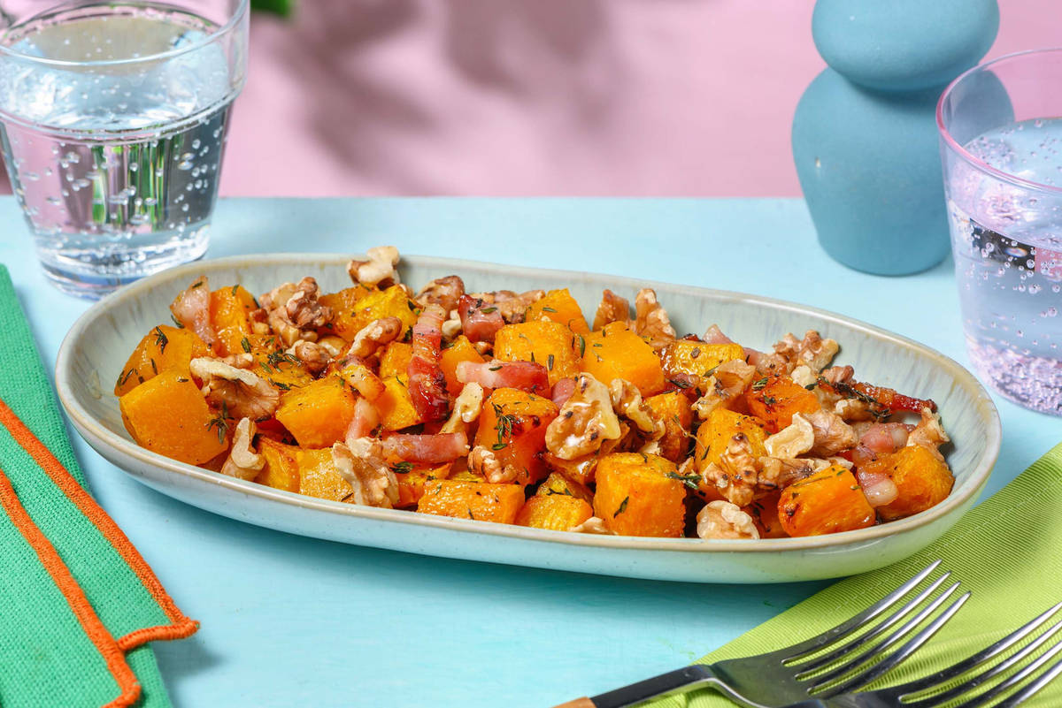 Maple Bacon Roasted Butternut Squash Tray Bake