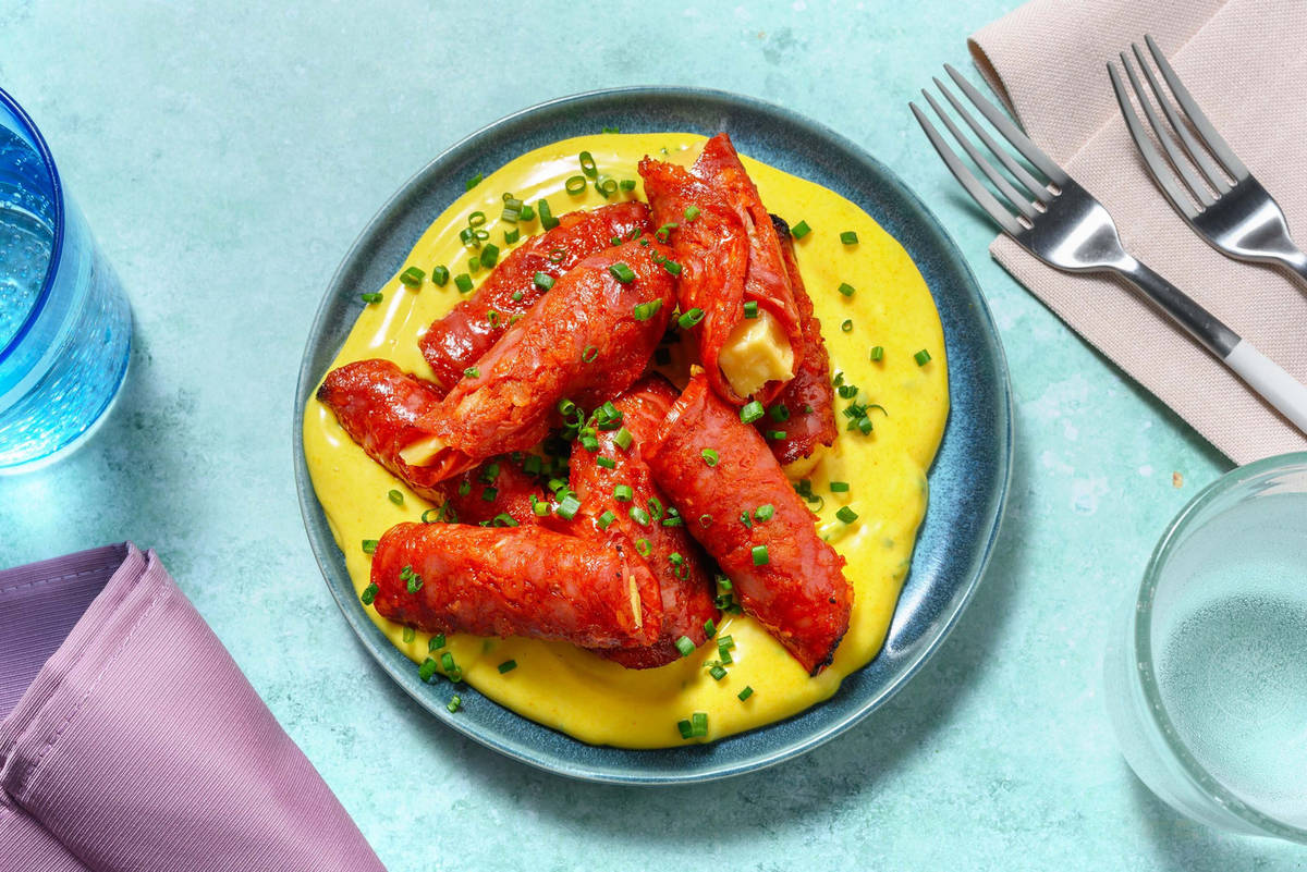 Baked Chorizo and Cheddar Rollitos