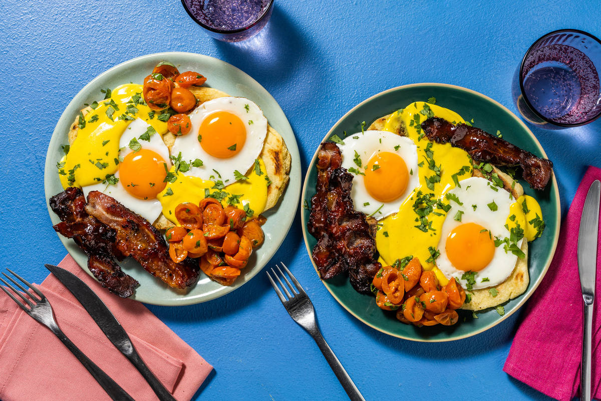 Indian Style Eggs Benedict on Naan Bread