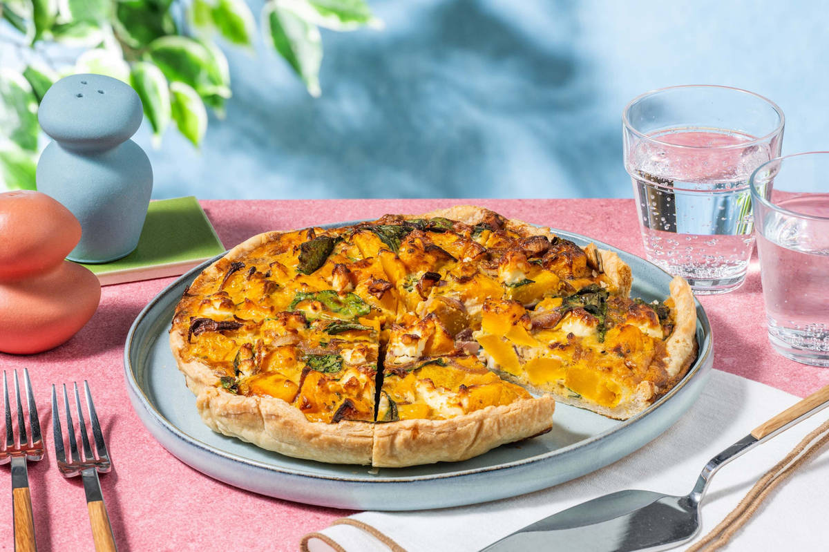 Quiche met geroosterde pompoen en witte kaas