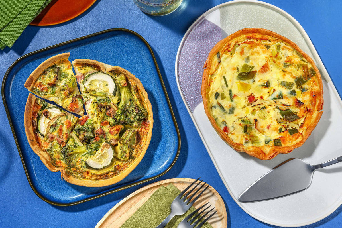 Quiche combi - Ham en prei & ham en groene groenten