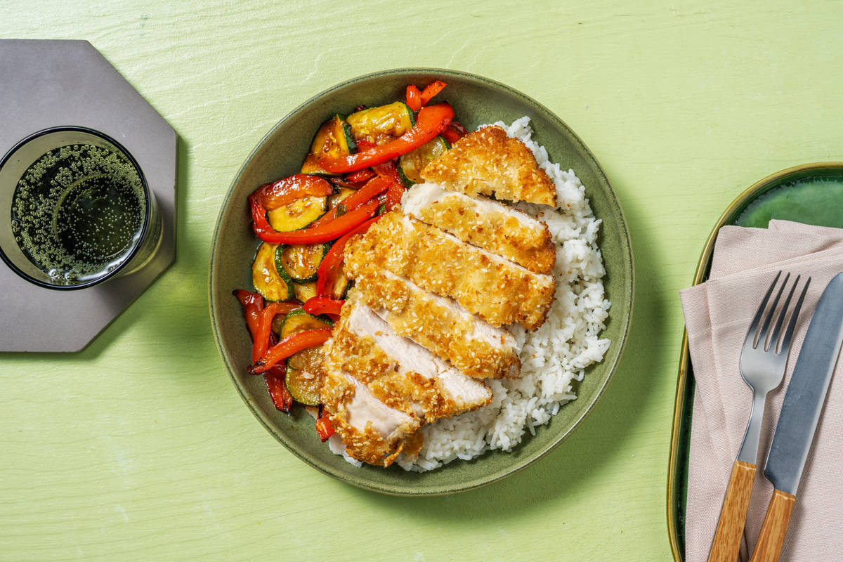 Pechuga de pollo con costra de sésamo
