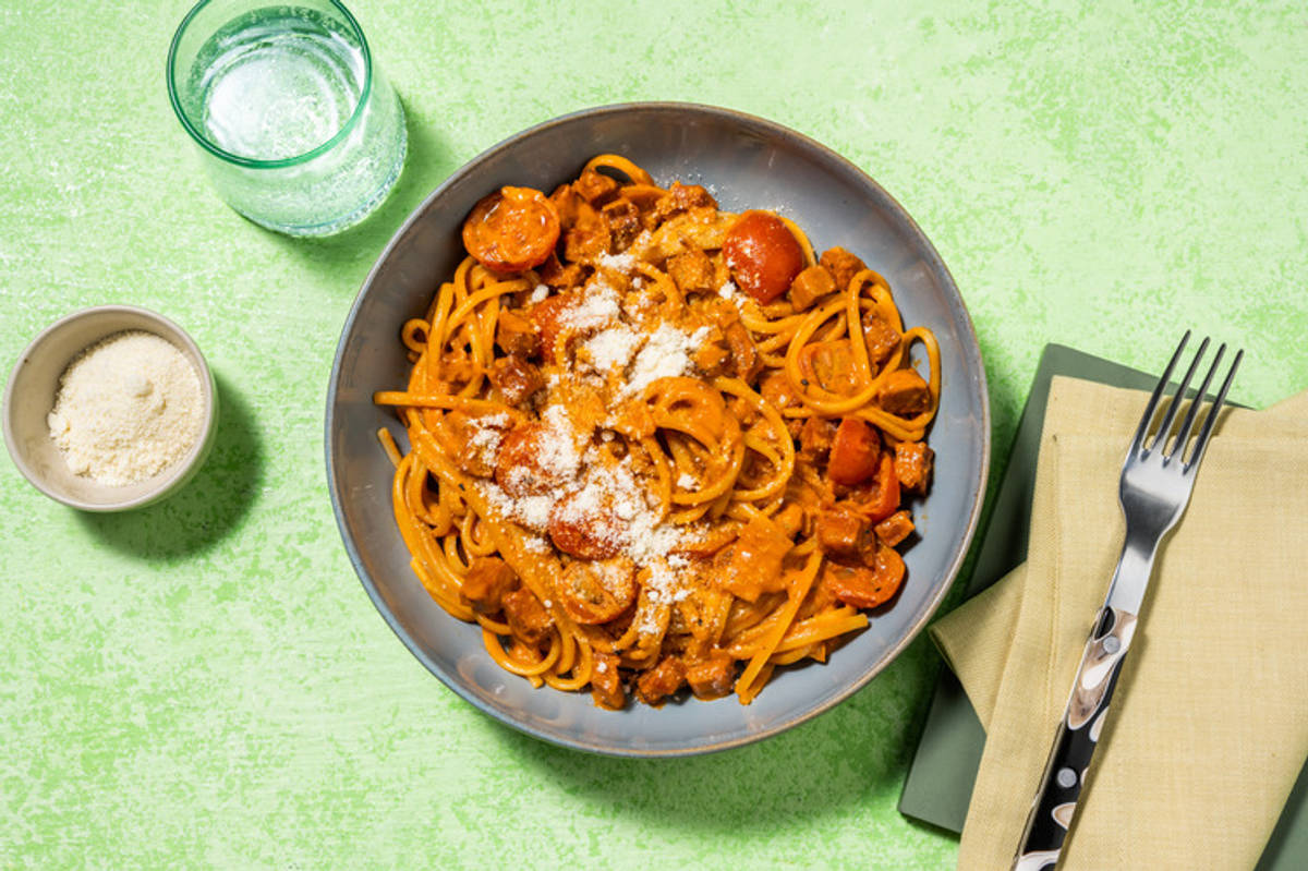 Chorizo, Chicken and Cherry Tomato Linguine