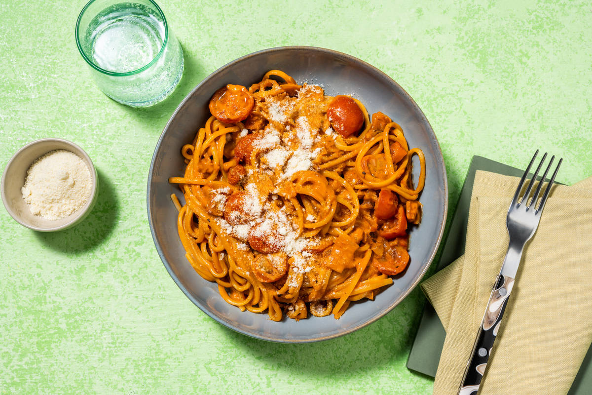 Bacon, Chicken and Cherry Tomato Linguine