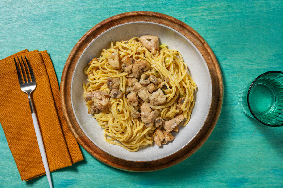 Chicken and Mushroom Linguine with Irish Bacon