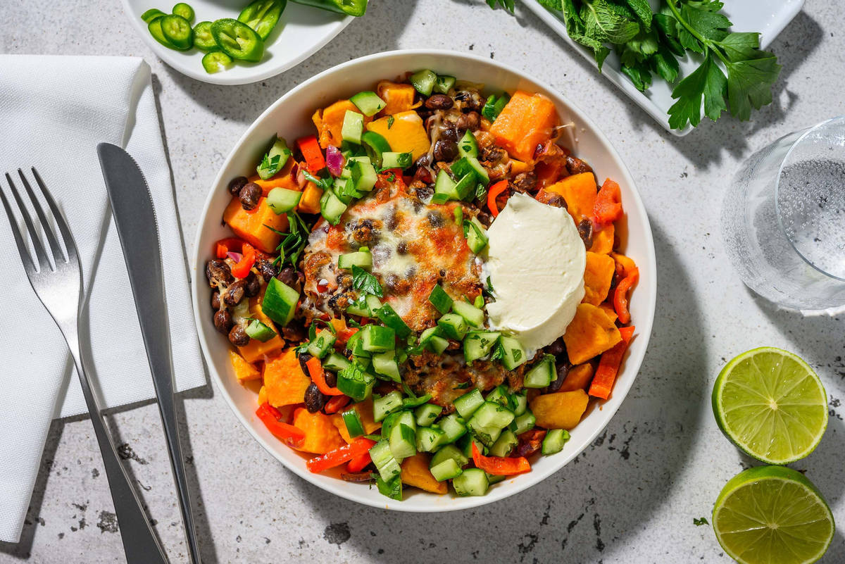 Tex-Mex ovenschotel met zoete aardappel