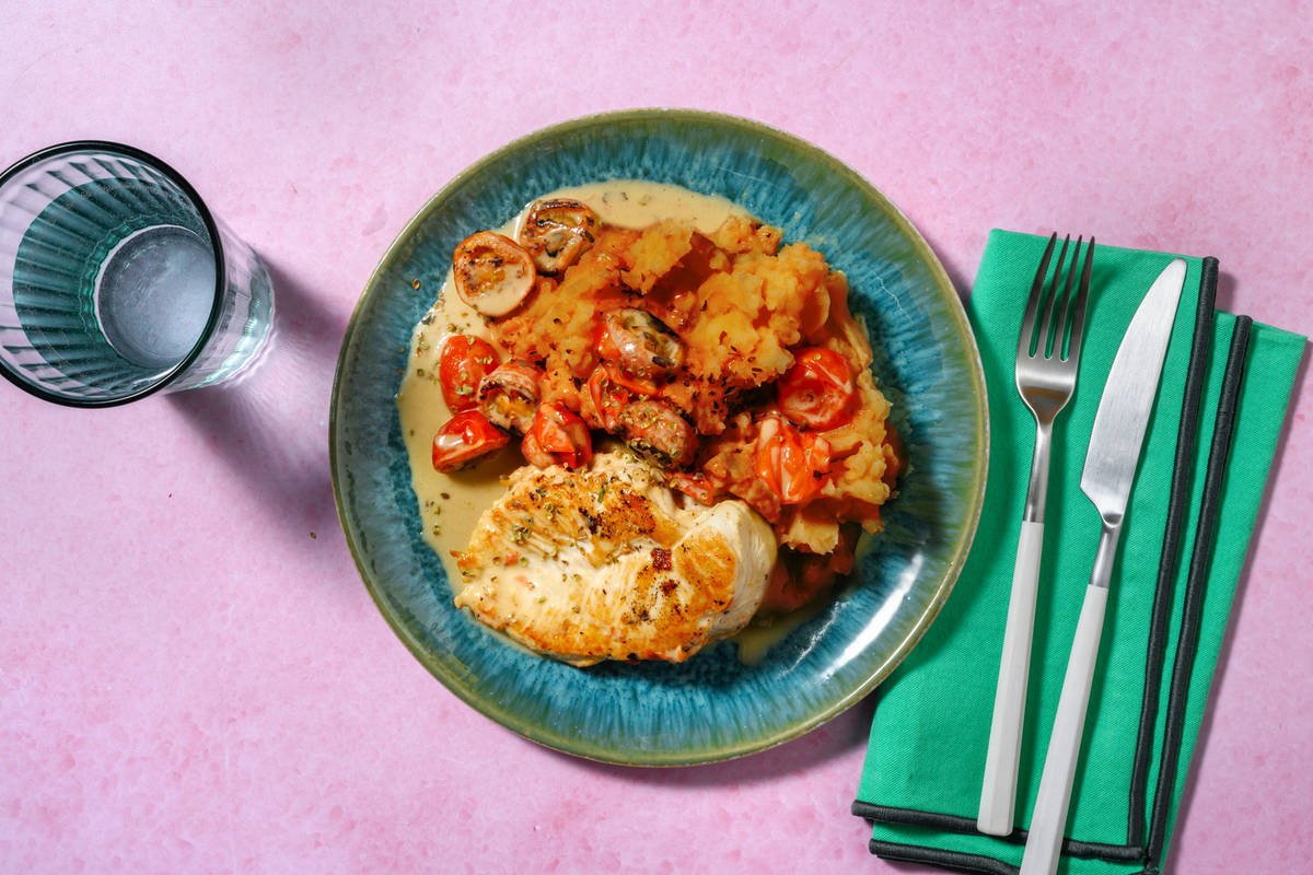 Extra de pollo en salsa cremosa de queso pecorino
