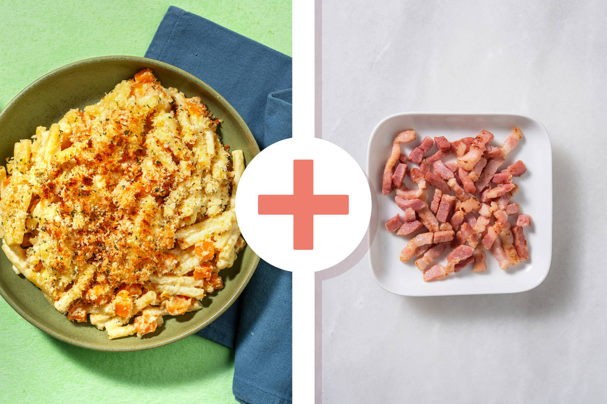 Butternut Squash, Bacon Lardons, Mac and Cheese