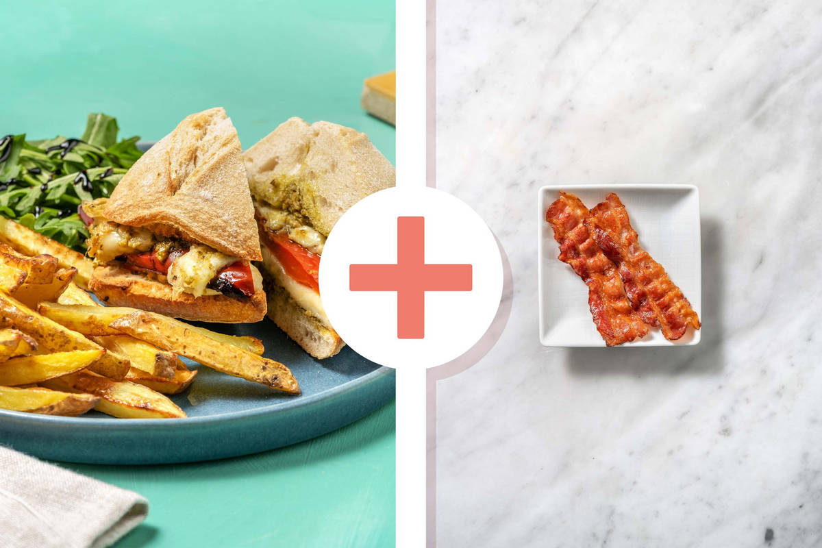 Mozzarella, Bacon, Roasted Pepper and Pesto Panini