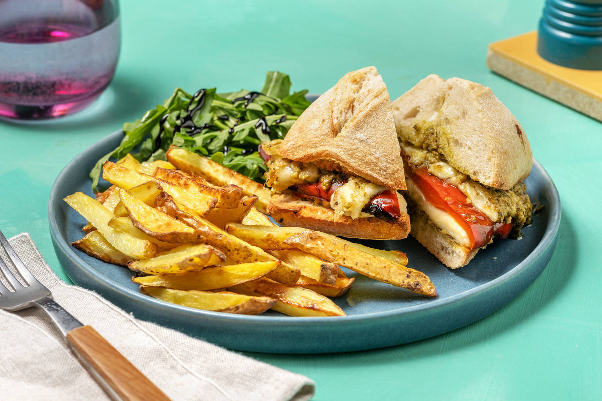 Cheesy Roasted Pepper and Pesto Panini