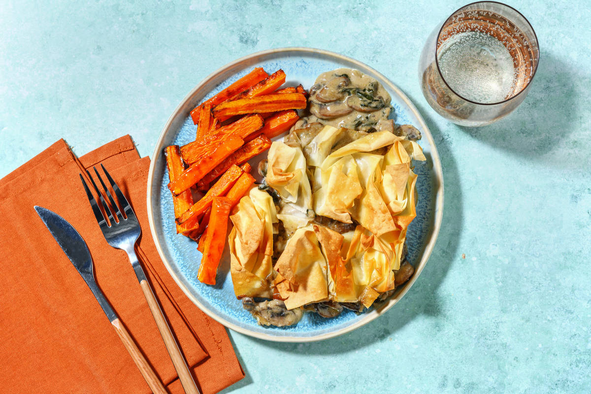 Winter Warmer Truffle Chicken, Mushroom, Spinach and Filo Pie