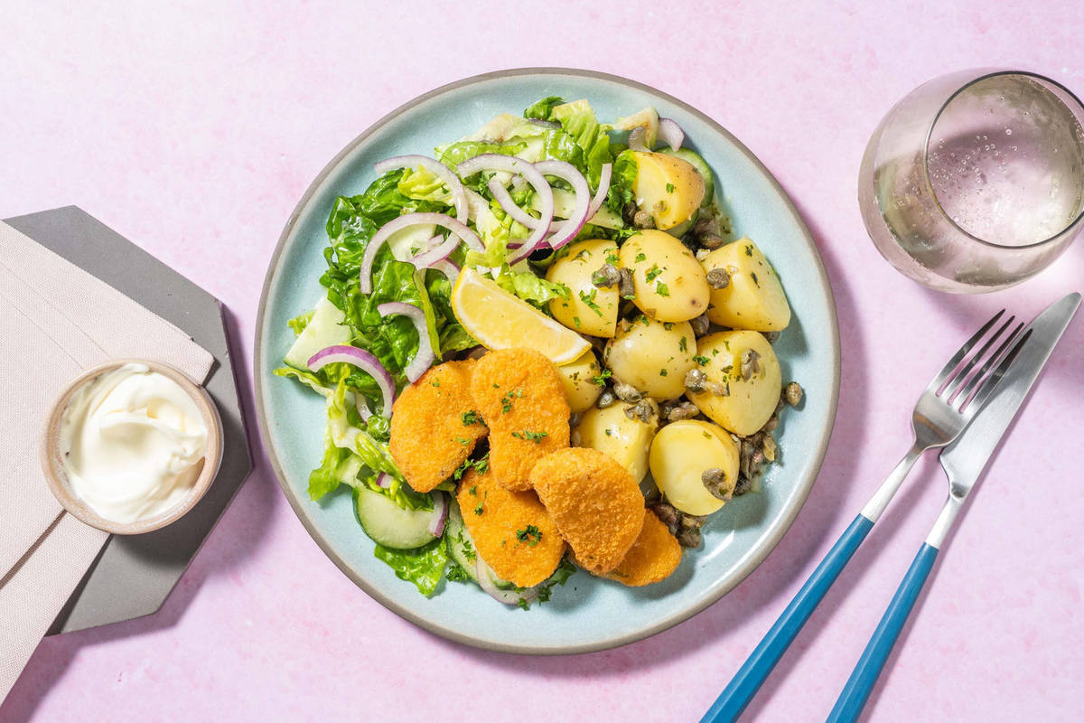 Vegan nuggets met peterseliekrieltjes