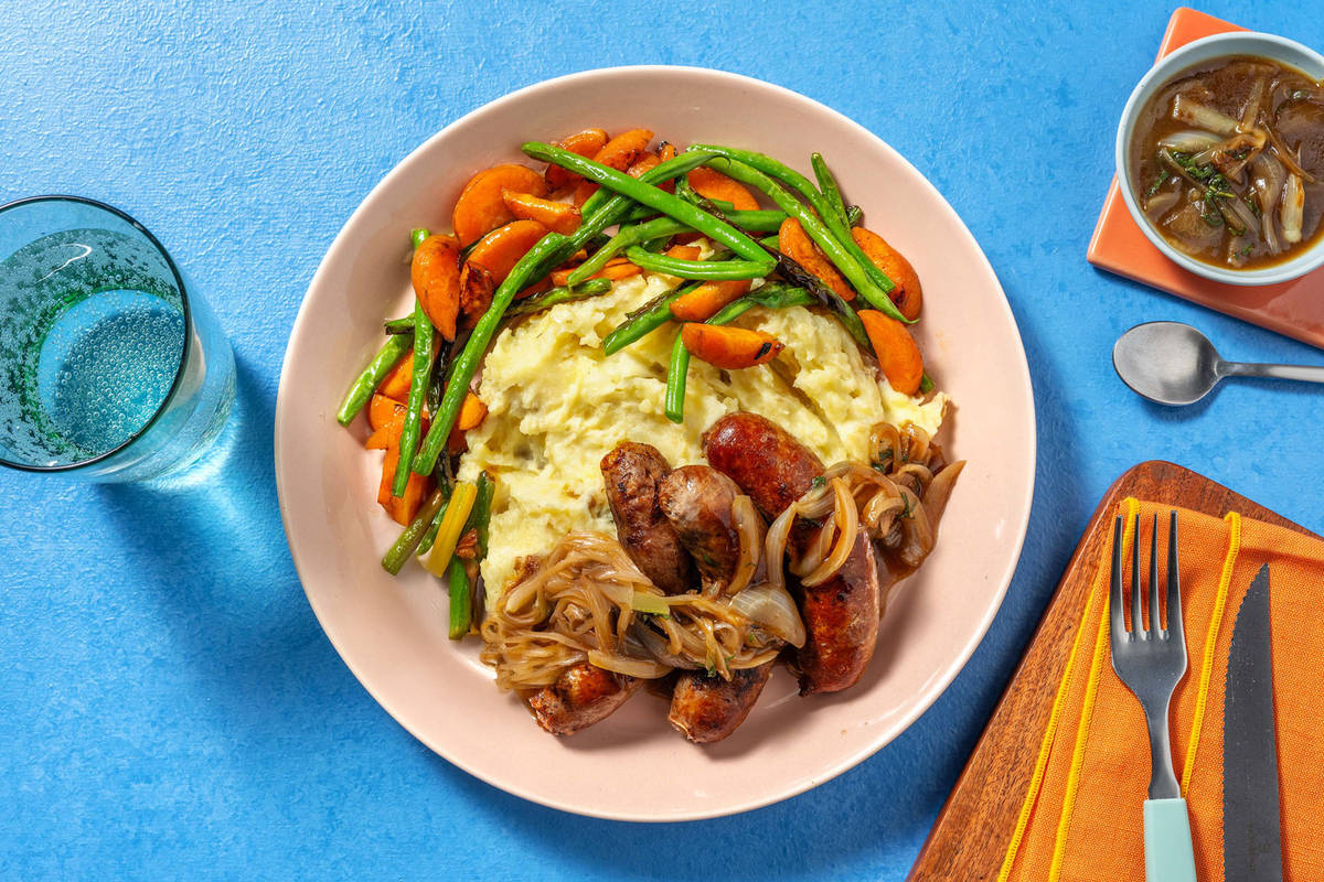 Double Sausages in Sage Onion Gravy