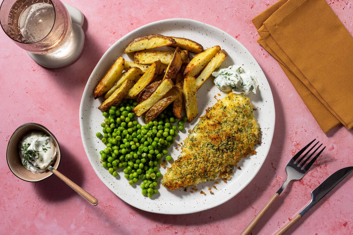 Herby Crusted Salmon and Chips