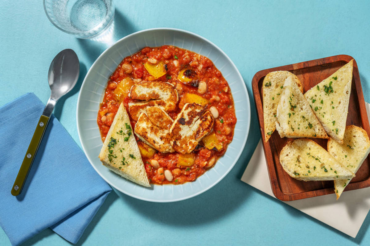 Harissa Spiced Cannellini Bean Stew with Prawns