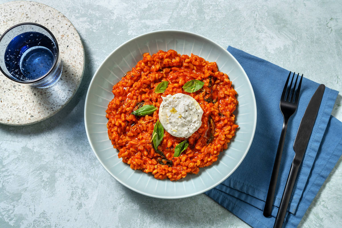 Orzotto al pomodoro e burrata pugliese