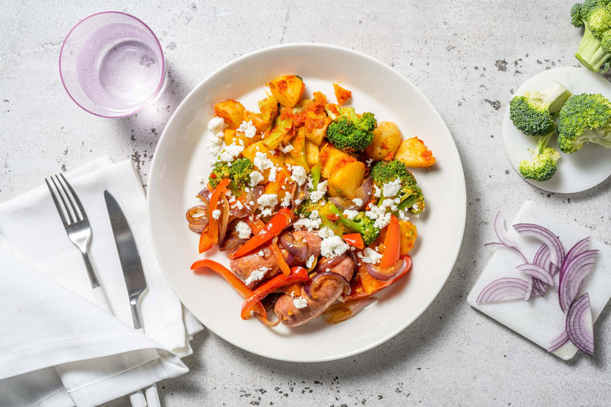 Grenailles en sauce au poivron et saucisse de poulet