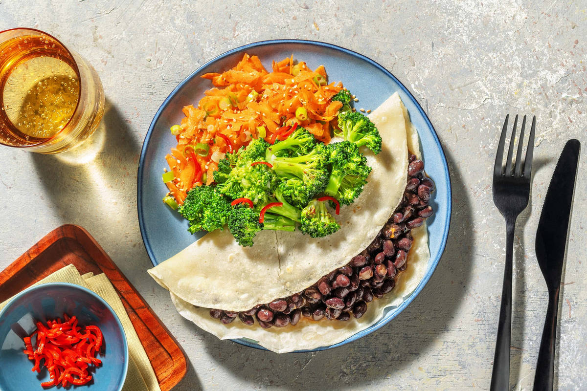 Kokos-Curry-Pfannkuchen mit Bohnenfüllung
