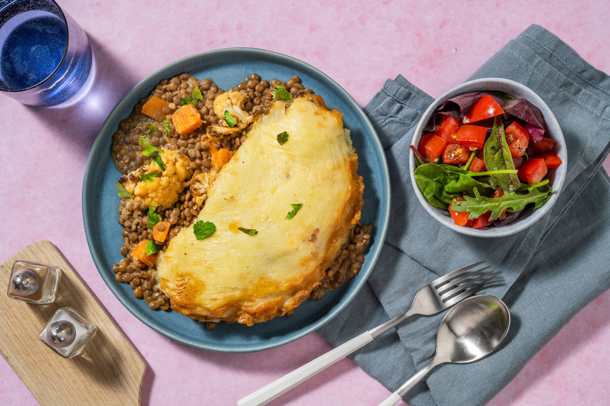 Potato-Topped Lentil & Cauli Curry Pie