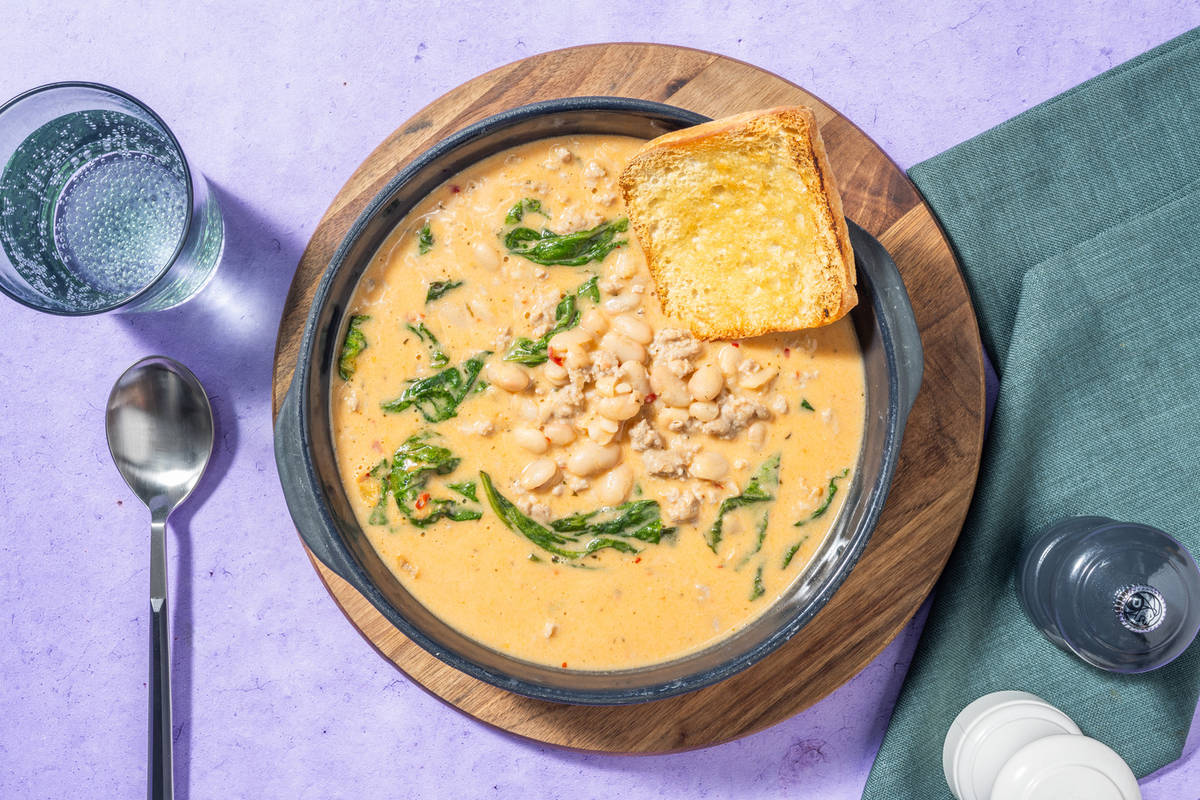 One Pot Sausage, Mushroom and Butter Bean Cassoulet