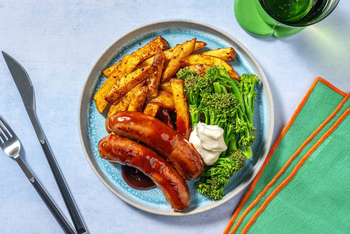 BBQ Glazed Honey Mustard Double Sausage Traybake