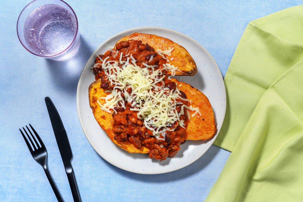 Pork and Bean Chilli Baked Sweet Potato